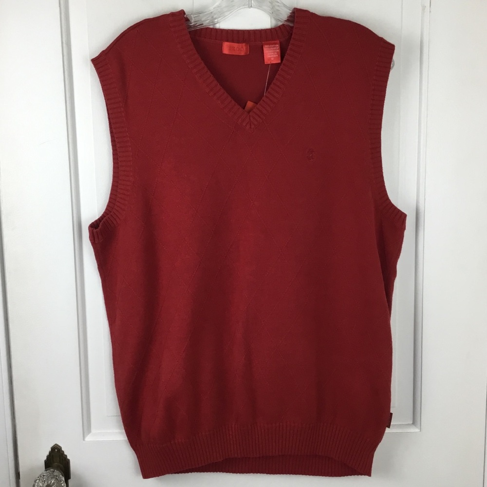IZOD Men’s Red V-Neck Sweater Vest Size M Preppy Classic Holiday NWT